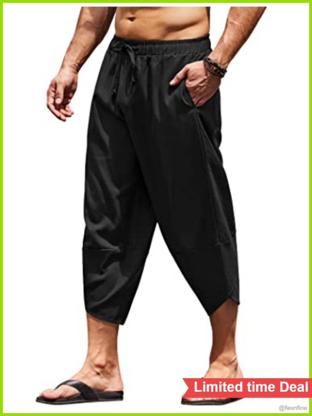 Mens Linen Harem Capri Pants Loose Fit Baggy Beach Yoga Trousers